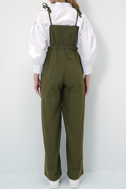 Haki Önü Cepli Askılı Halka Detaylı Aerobin Salopet Pantolon