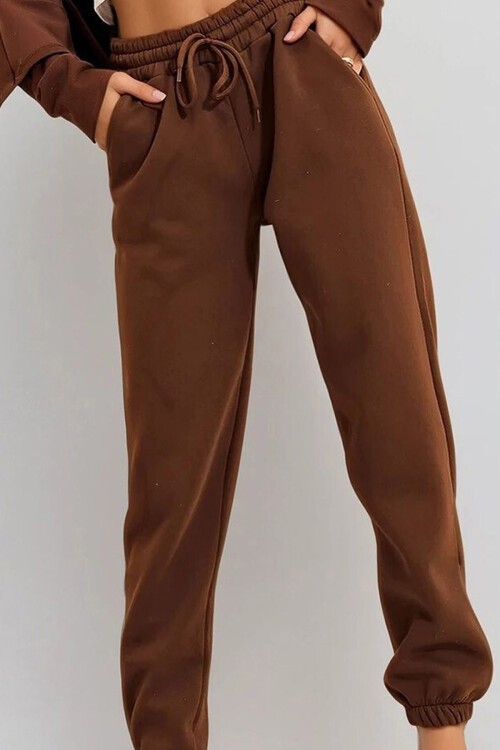 Kahve 3 İplik İçi Şardonlu Jogging Eşofman Altı