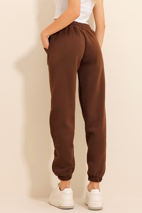 Kahve 3 İplik İçi Şardonlu Jogging Eşofman Altı