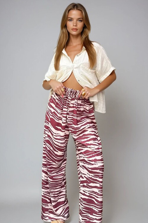 Kahve Desenli Palazzo Pantolon