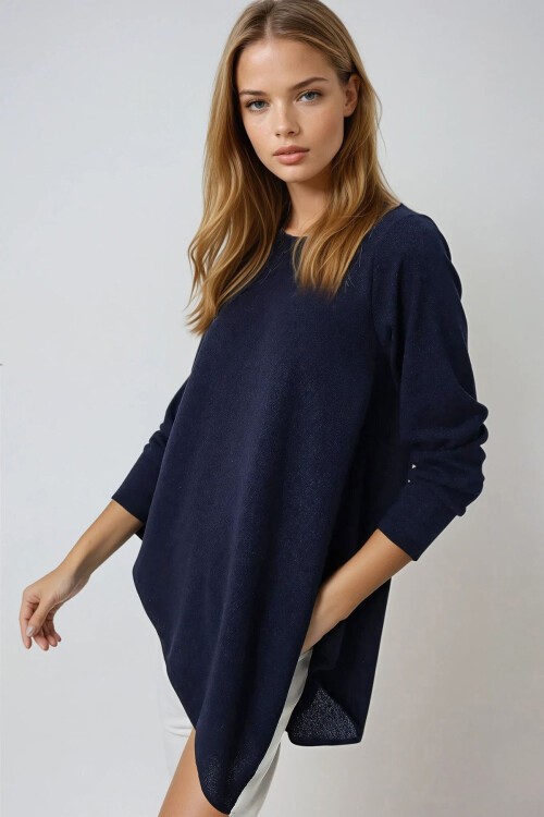 Lacivert Asimetrik Kesim Tunik