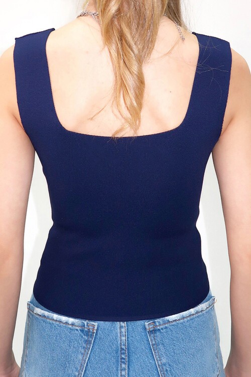 Lacivert Kare Yaka İnce Merserize Bluz