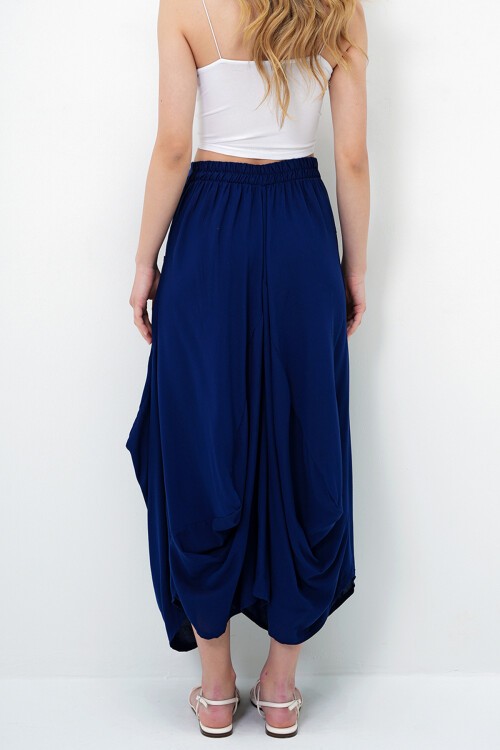 Lacivert Nakışlı Çift Cepli Şalvar Kesim Dokuma Etek