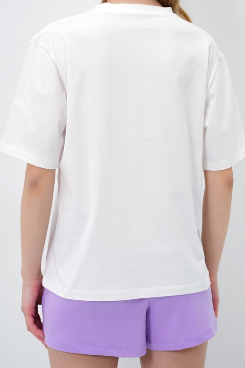 Lila Pamuklu Basic T Shırt Ve Bağlamalı Şortlu Penye Alt Üst Takım