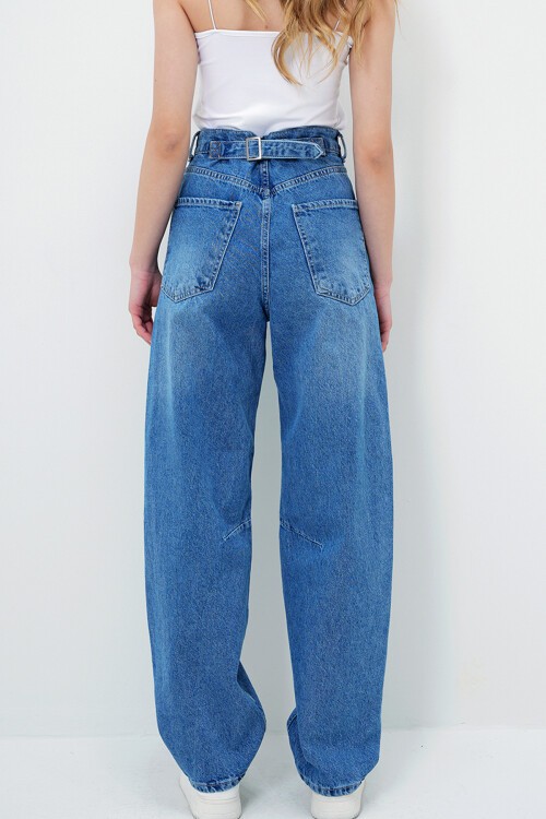 Mavi Yüksek Bel Baggy Balloon Jean