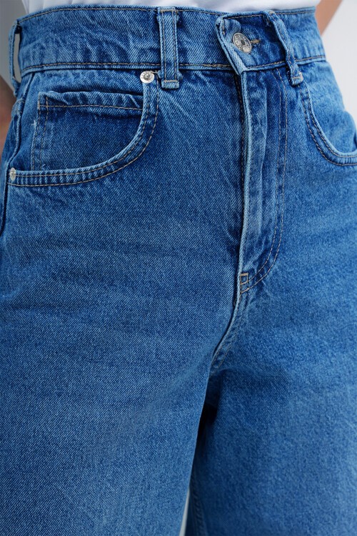 Mavi Yüksek Bel Baggy Balloon Jean