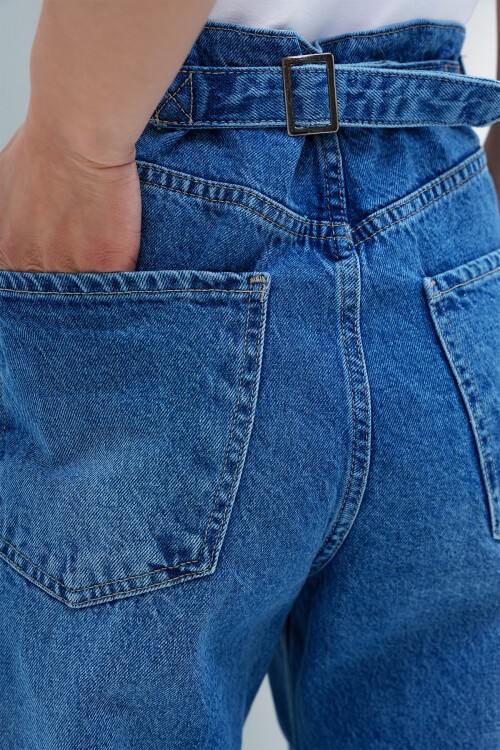 Mavi Yüksek Bel Baggy Balloon Jean