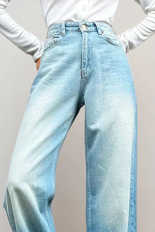 Mavi Yüksek Bel Wide Leg Jean