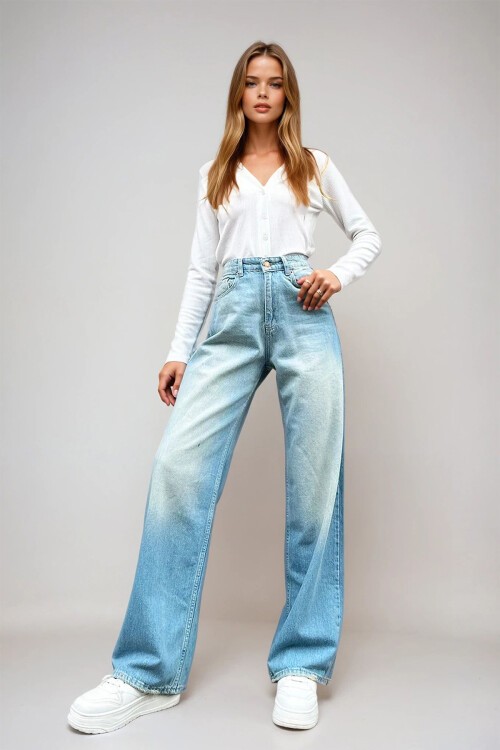 Mavi Yüksek Bel Wide Leg Jean