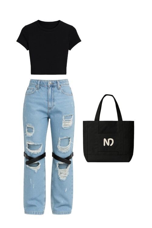 Mix Jean Çanta Ve Bluz - Denim Verse V00043