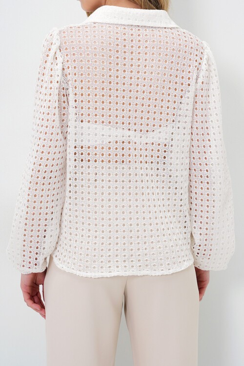 Opak Beyaz Güpür Dokuma Premıum Gömlek