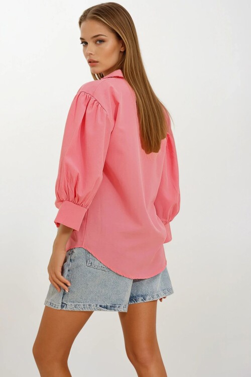 Pembe Balon Kol Gizli Patlı Basic Poplin Gömlek
