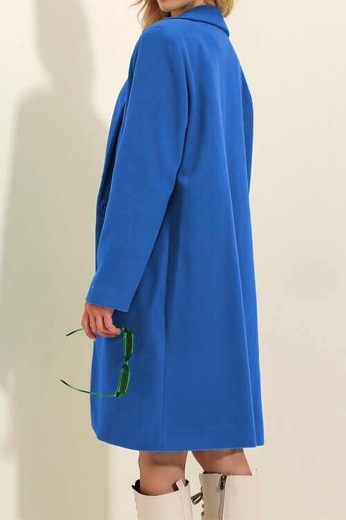 Saks Çift Cepli İçi Astarlı Kışlık Kaşe Kaban