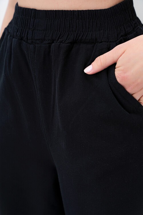 Siyah Çift Cepli Gabardin Palazzo Pantolon