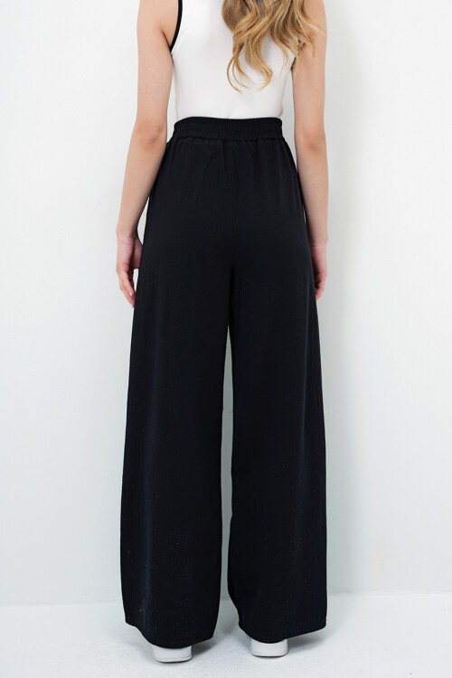 Siyah Çift Cepli Gabardin Palazzo Pantolon