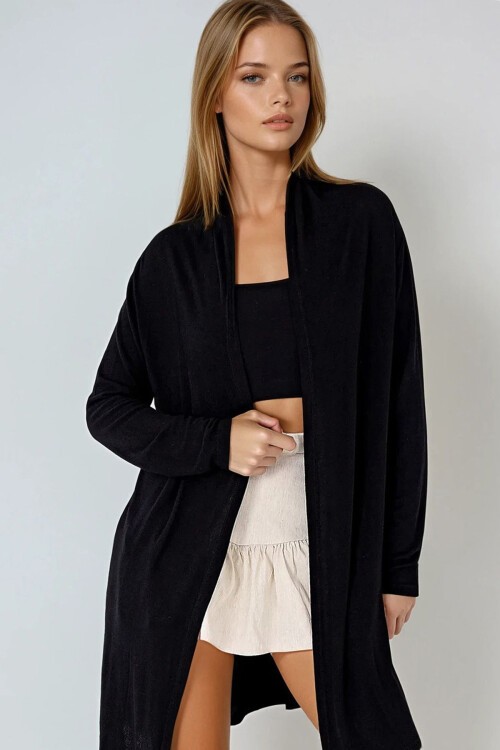 Siyah Şal Yaka Viscon Hırka