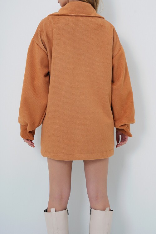 Taba Kruvaze Yaka Balon Kol Kaşe Kaban