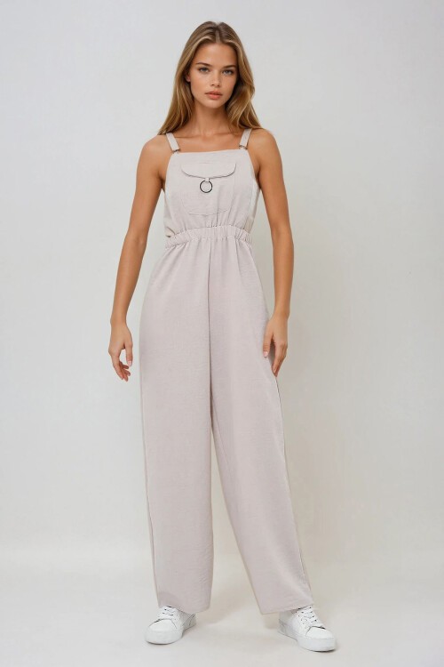 Taş Önü Cepli Askılı Halka Detaylı Aerobin Salopet Pantolon