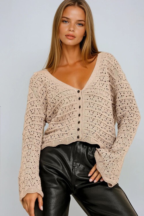 Vizon V Yaka Ajurlu Triko Hırka