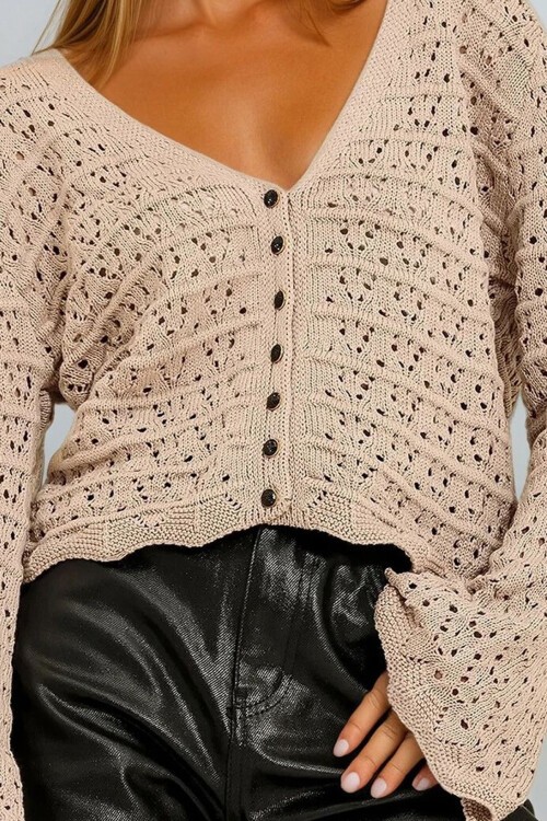 Vizon V Yaka Ajurlu Triko Hırka