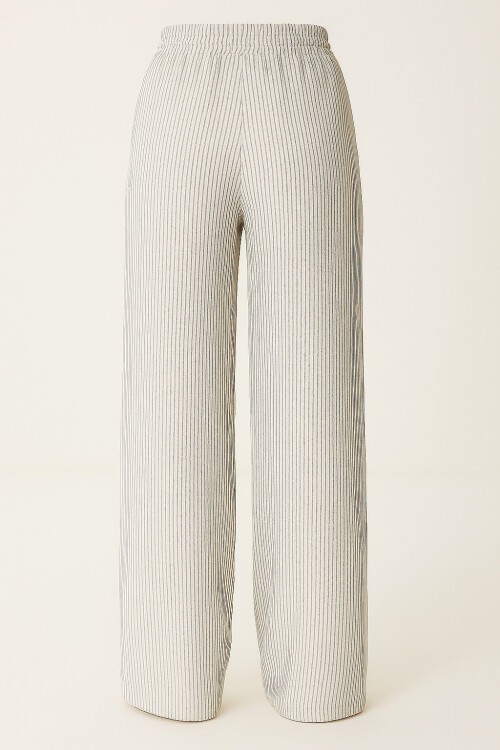 Antrasit Çift Cepli Çizgili Müslin Palazzo Pantolon