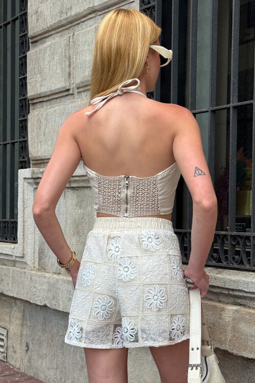 Bej İnce Askılı Fermuar Kapamalı Büstiyer