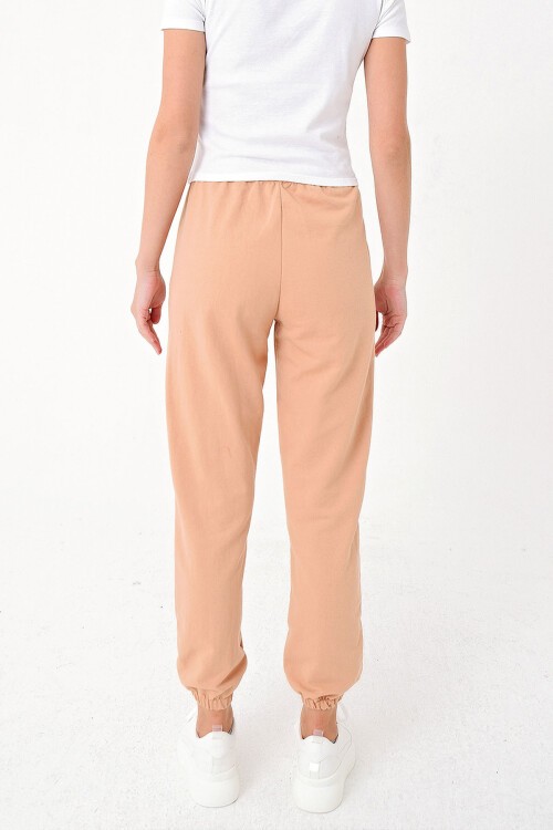 Bej Paçası Lastikli İki İplik Eşofman Altı