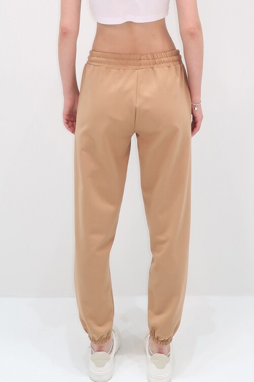 Bej Paçası Lastikli İki İplik Eşofman Altı