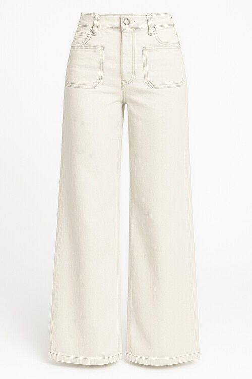 Bej Yüksek Bel 5 Cepli Palazzo Jean