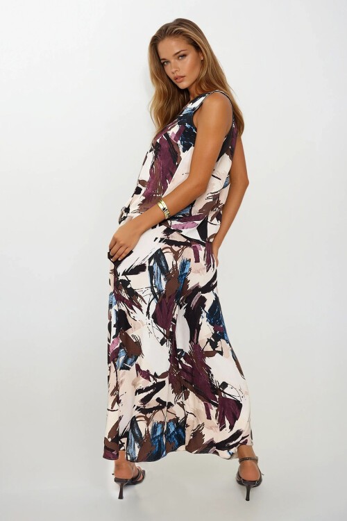 Ekru Kahve Beli Bağlamalı Çift Cepli Pantolon Ve Bluz Takım