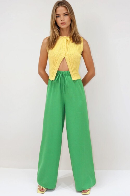 Benetton Bağcıklı Beli Lastikli Aerobin Palazzo Pantolon