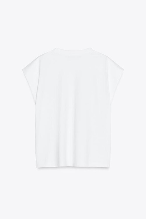 Beyaz Bisiklet Yaka Omuzları Vatkalı Kolsuz T-Shırt