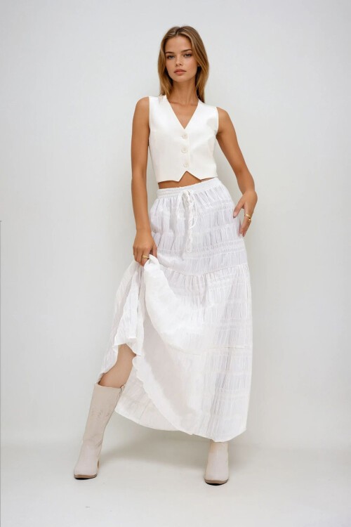 Beyaz Dantel Detaylı Bohem Etek