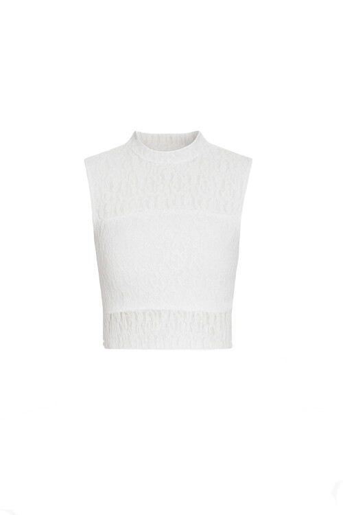 Beyaz Dantel İşlemeli Kolsuz Bluz