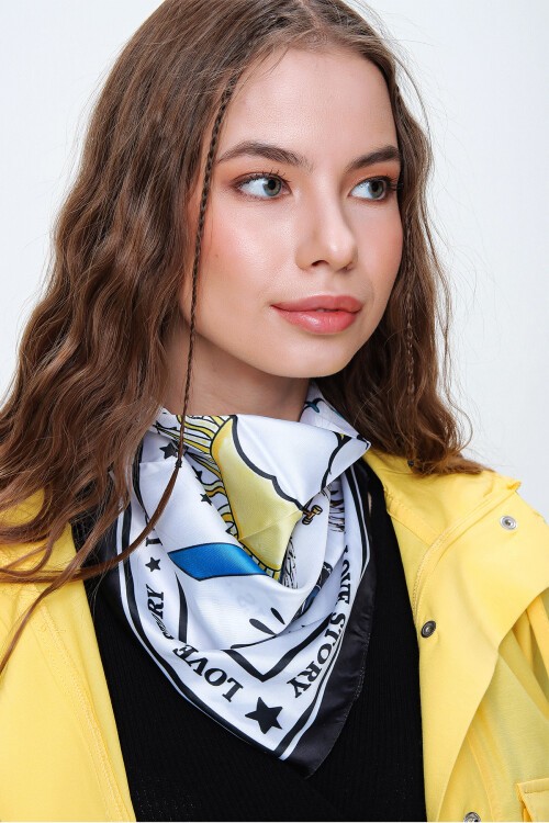 Beyaz Güneş Desenli Fular