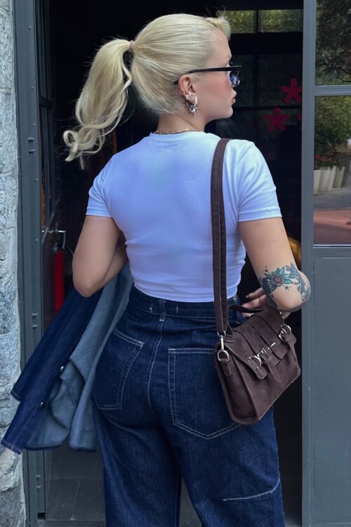 Beyaz Kısa Kollu Fitilli Crop Bluz