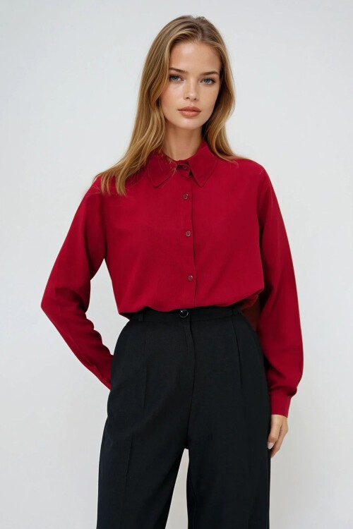 Bordo Basic Viscon Dokuma Gömlek