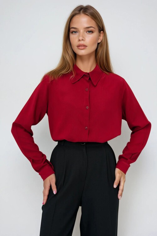 Bordo Basic Viscon Dokuma Gömlek