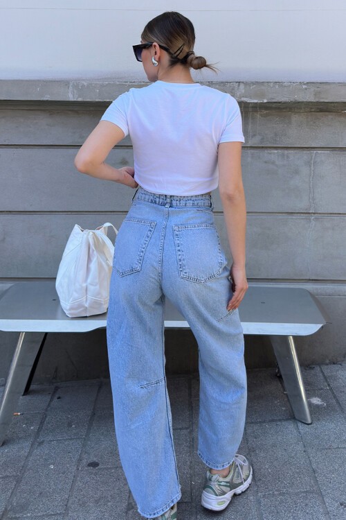 Buz Mavi 5 Cepli Baggy Jean Pantolon