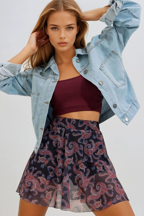 Buz Mavi Crop Denim Ceket