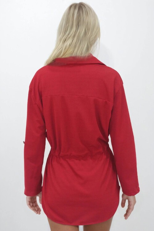 Bordo Çift Cepli Belden Bağlamalı Aerobin Safari Gömlek