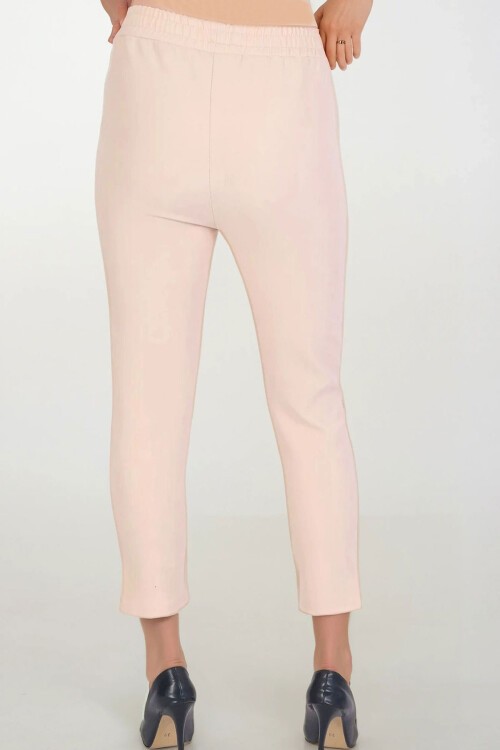 Bej Çift Cepli Beli Lastikli Havuç Pantolon