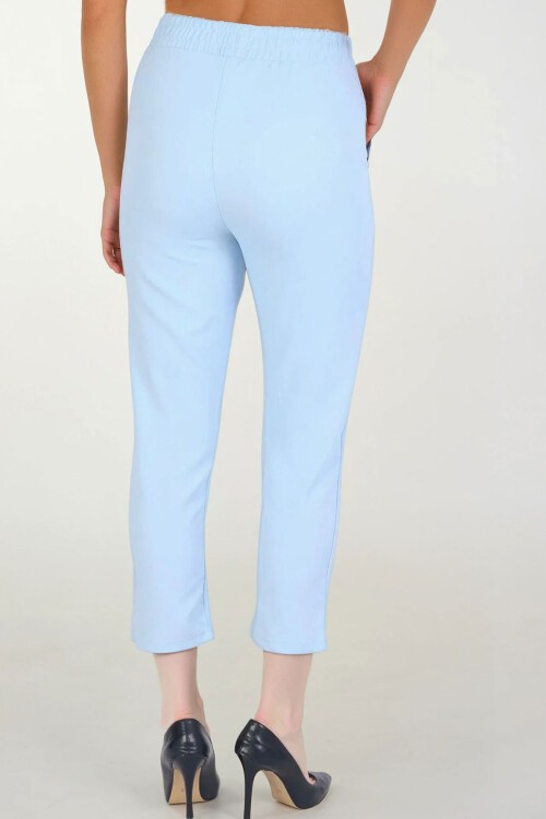 Mavi Çift Cepli Beli Lastikli Havuç Pantolon