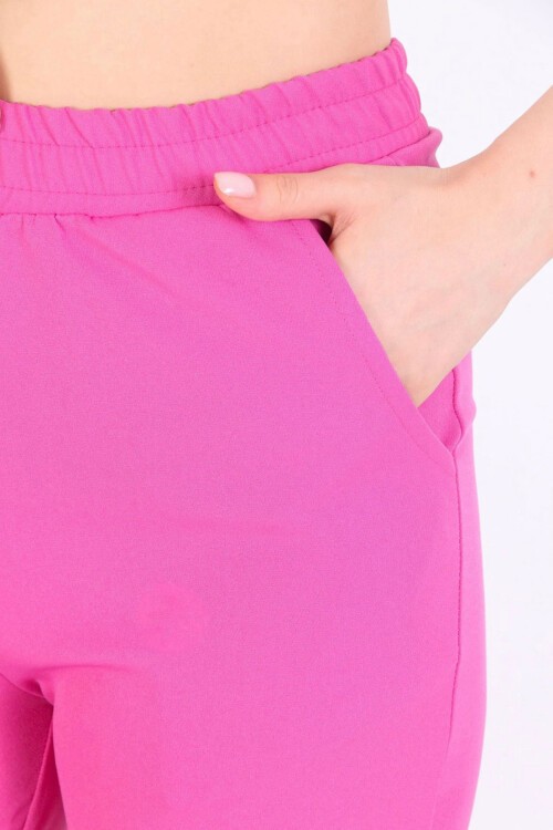 Pembe Çift Cepli Beli Lastikli Havuç Pantolon
