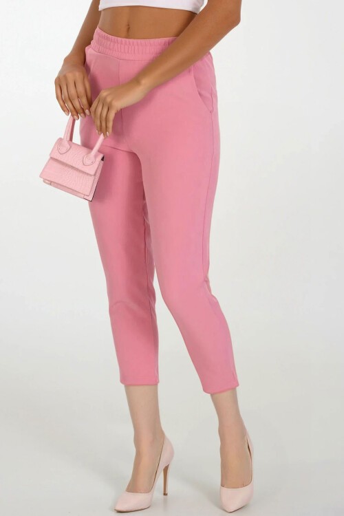 Pudra Çift Cepli Beli Lastikli Havuç Pantolon