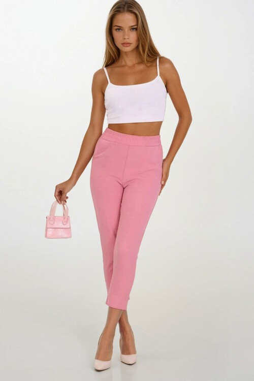 Pudra Çift Cepli Beli Lastikli Havuç Pantolon