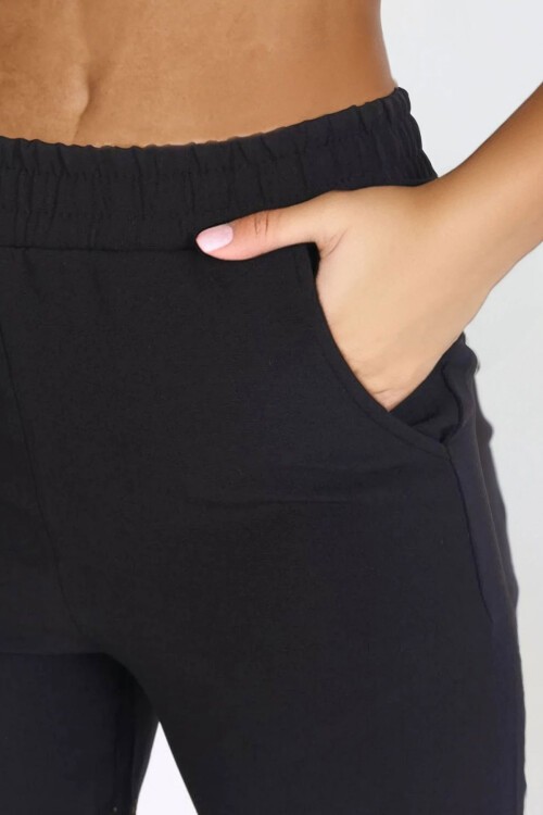 Siyah Çift Cepli Beli Lastikli Havuç Pantolon