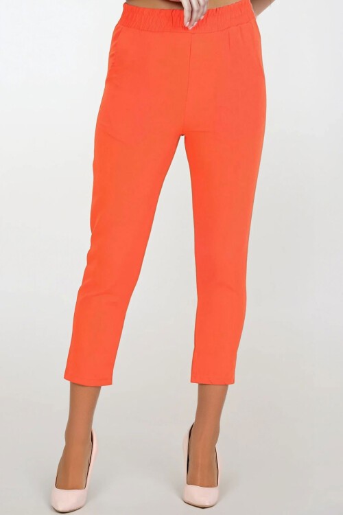 Turuncu Çift Cepli Beli Lastikli Havuç Pantolon