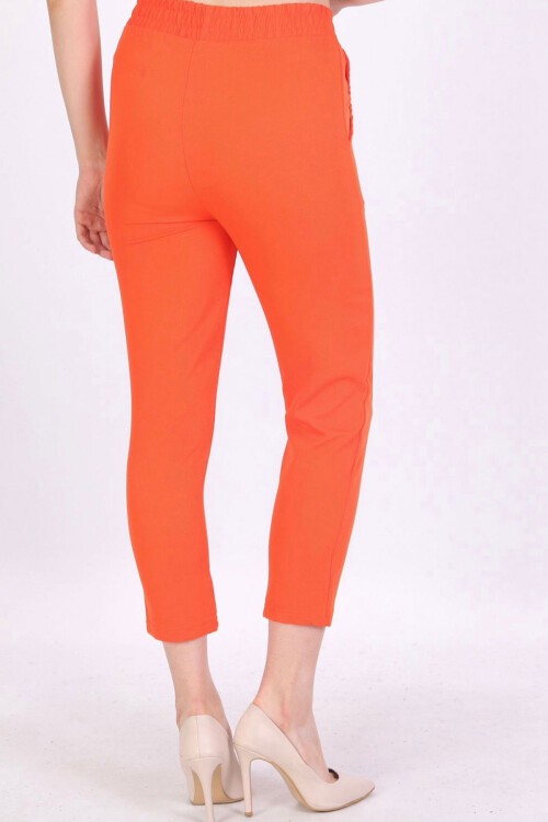 Turuncu Çift Cepli Beli Lastikli Havuç Pantolon