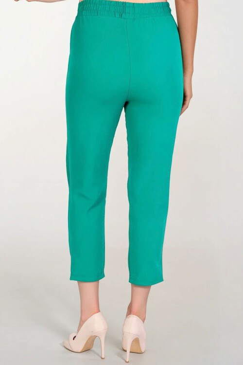 Yeşil Çift Cepli Beli Lastikli Havuç Pantolon